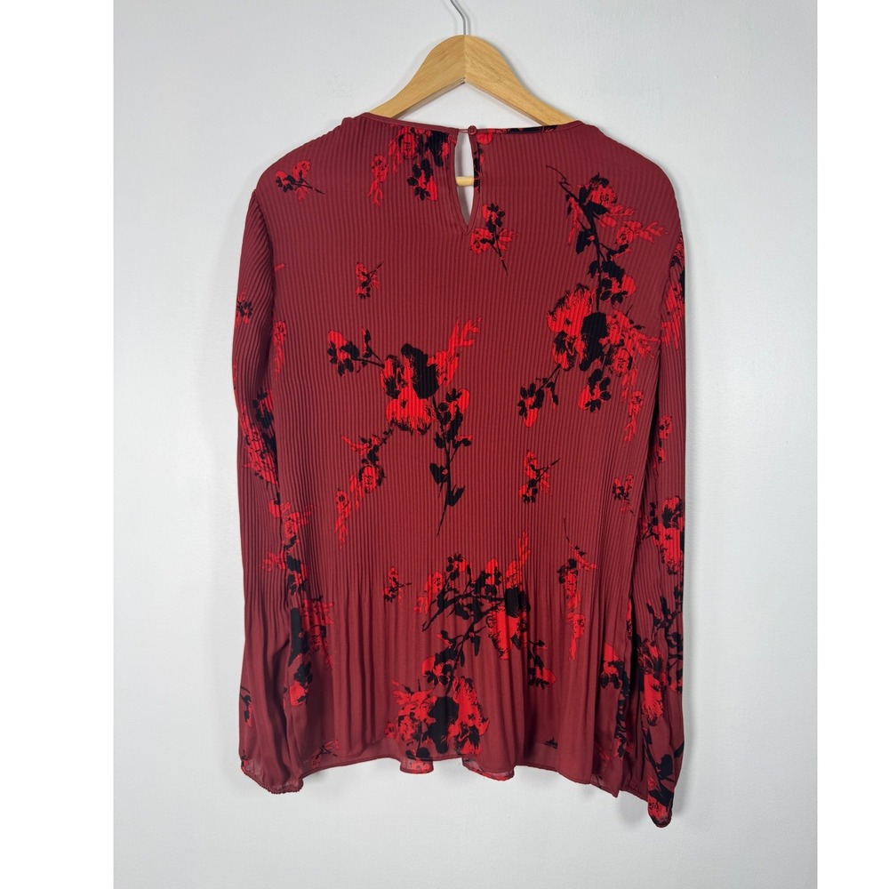 Dark Romance Simply Vera Vera Wang Womens L Pleated Blouse‎ Burgundy Red Floral - Picture 2 of 8
